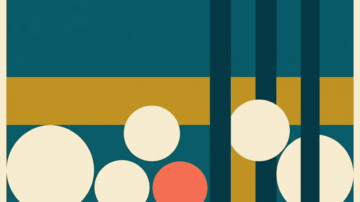 Flat illustration of a scuba tank and regulator on a reef below a boat hull, deep teal and gold