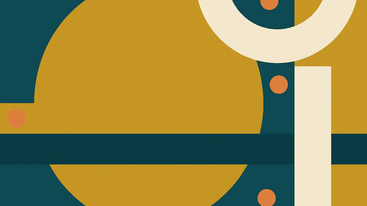 Flat illustration of a bowl of curry noodle soup with a noodle press, lime wedges and chilli paste beside it, deep teal and gold