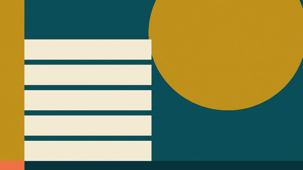 Flat illustration of an airport terminal with a taxi rank, a rail link sign and a departure board, deep teal and gold