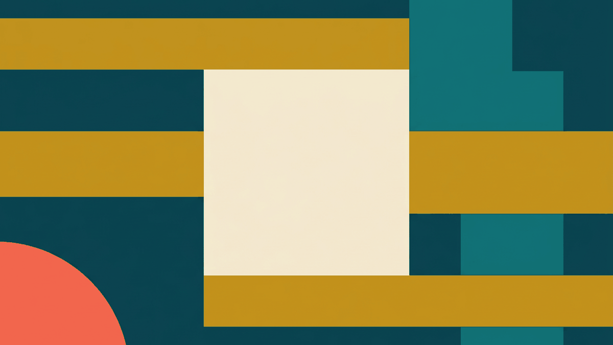 Flat illustration of a brightly lit convenience store counter with ready meals, fruit cups and a coffee machine, deep teal and gold