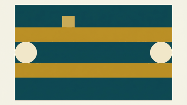 Flat illustration of a rising and falling stepped line across a grid of flat squares, deep teal and gold