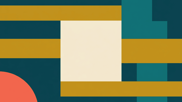 Flat illustration of a brightly lit convenience store counter with ready meals, fruit cups and a coffee machine, deep teal and gold