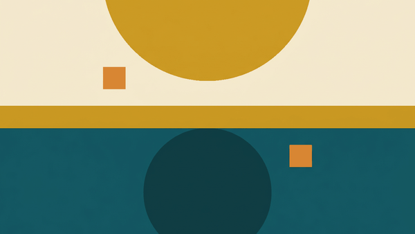 Flat illustration of a border checkpoint booth, a stamp and two passports side by side, deep teal and gold