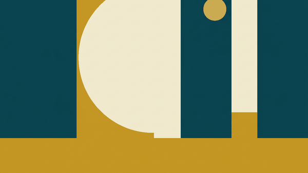 Flat illustration of an immigration desk with an officer, a passport and a boarding pass, deep teal and gold